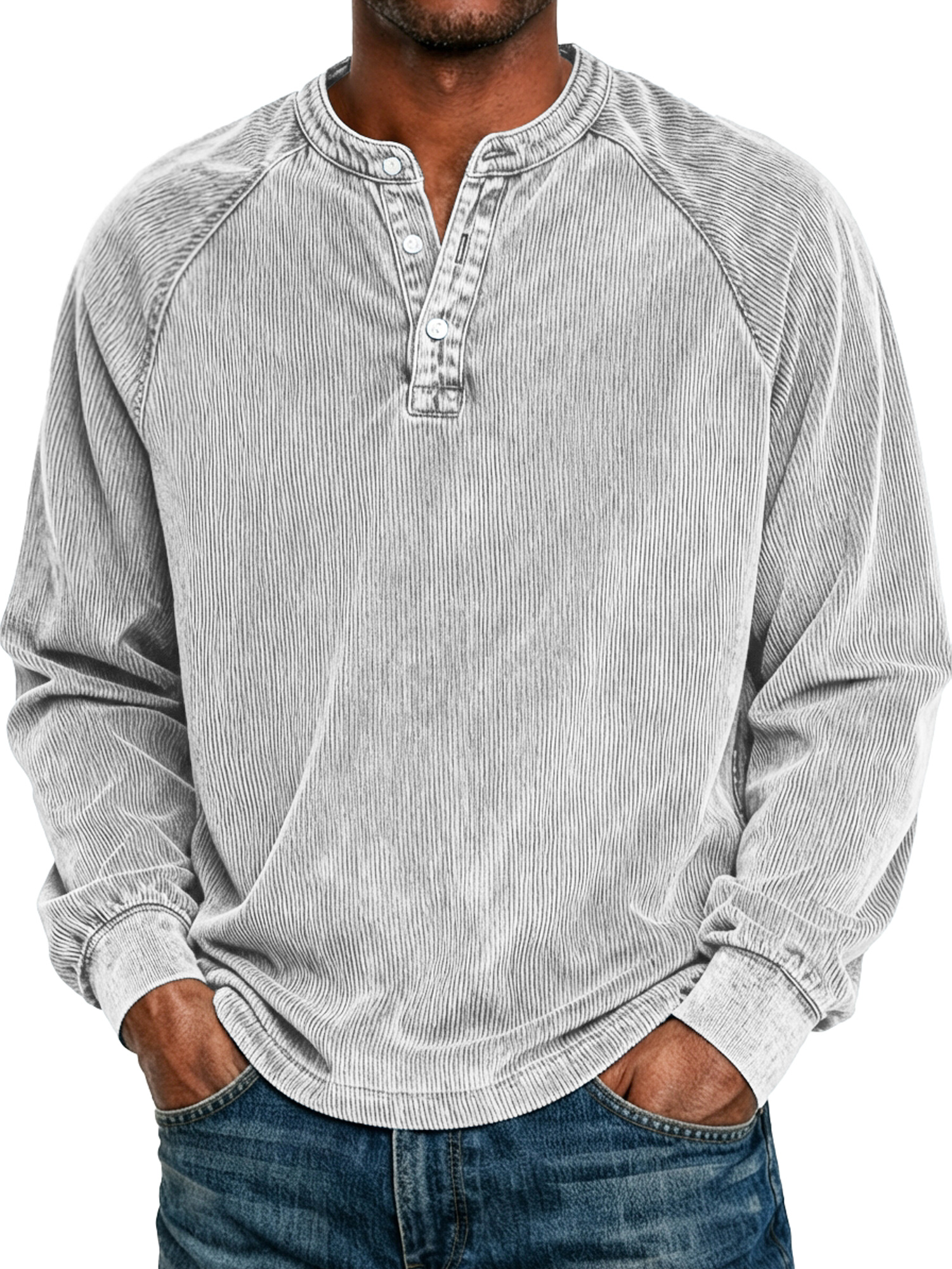 Men's Retro Raglan Corduroy Casual Long-Sleeve Henley Shirt