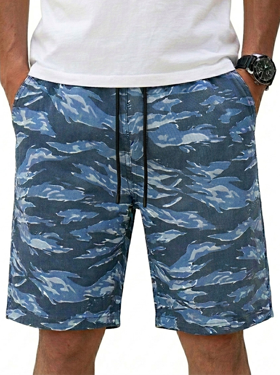 Men's Retro Corduroy Multi-Pocket Embroidered Logo Casual Cargo Shorts