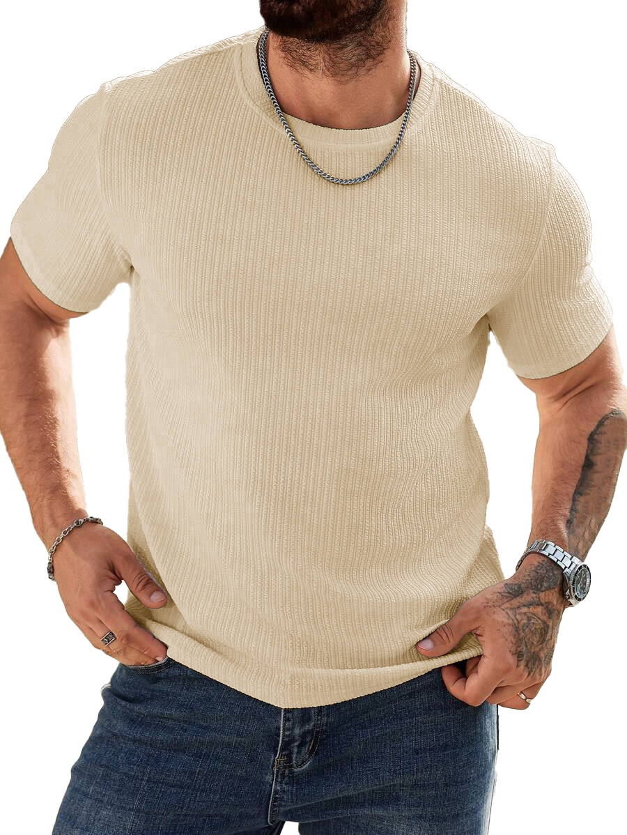 Men's Fashion Casual Striped Fabric Short Sleeve T-shirt
