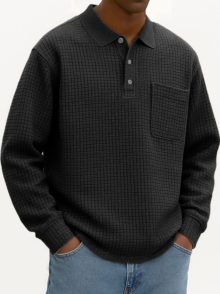 Men's Fashionable Casual Corn-patterned Corduroy Lapel Pocket Polo Shirt