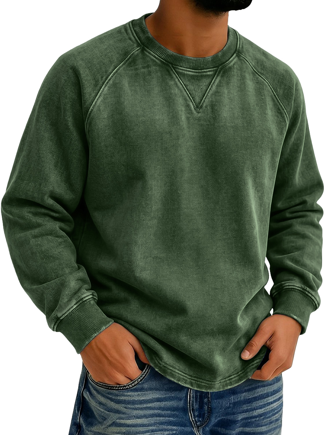 Men's Vintage-style Crew Neck Casual Long-sleeved T-shirt With Raglan Sleeves