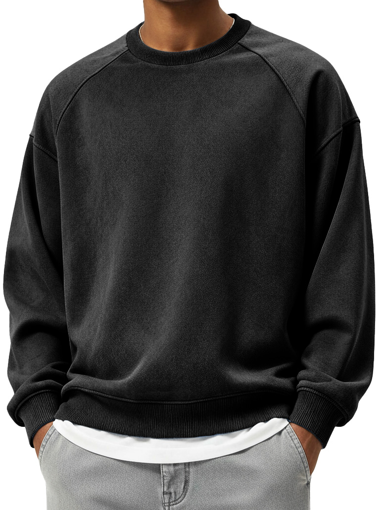Men's Fashionable Sporty Distressed Long-Sleeve Crew Neck Sweatshirt