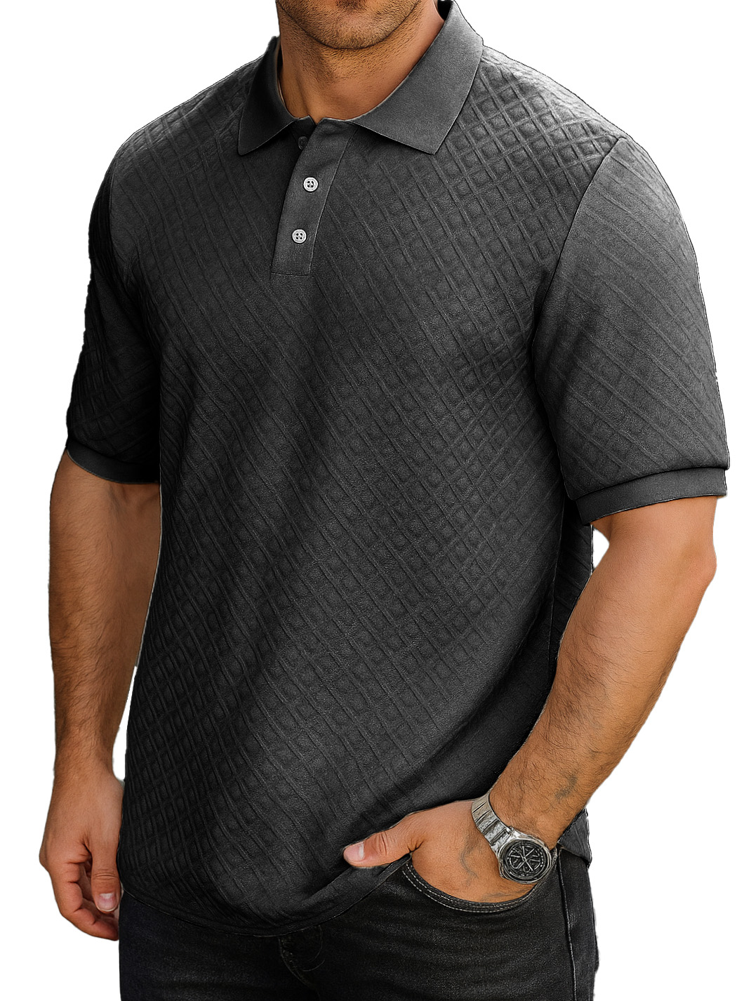 Men's Fashion Casual Daily Textured Fabric Lapel Short-sleeved Polo Shirt