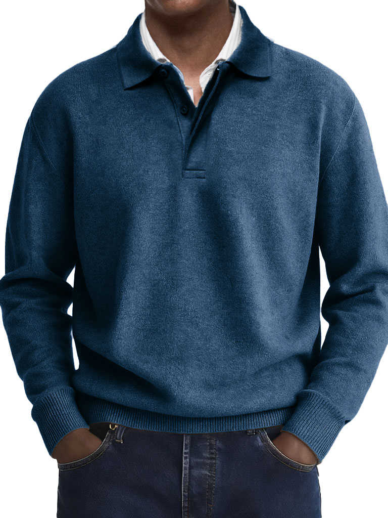Men's Stylish Casual Retro Two-layer Placket Lapel Long-sleeved Polo Shirt