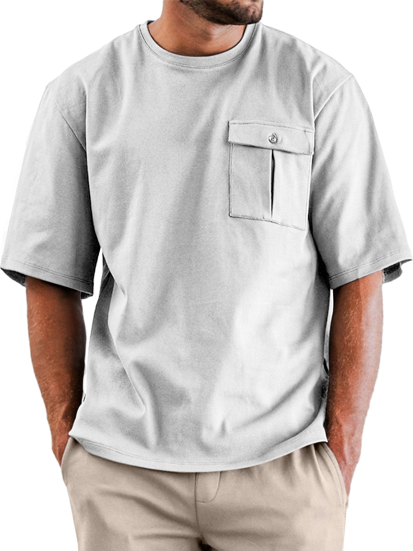 Men's Daily Round Neck Pocket Casual Solid Color Short Sleeve T-shirt
