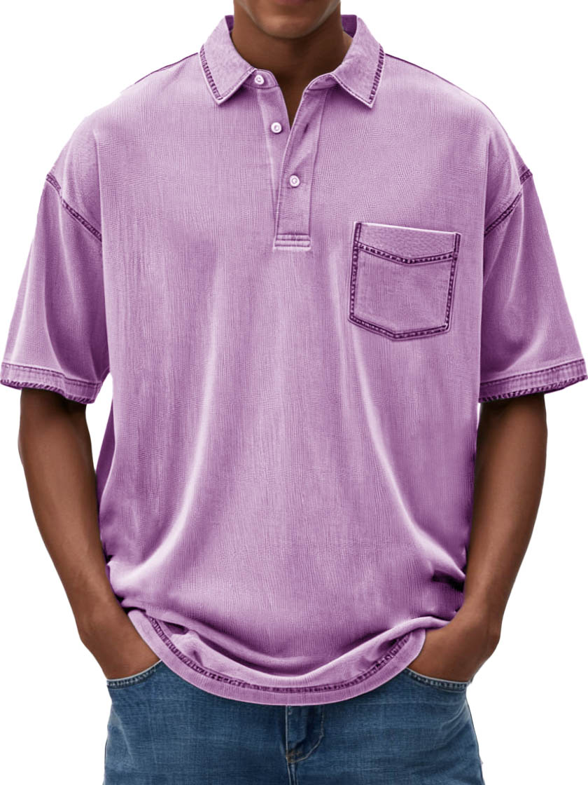 Men's Fashion Casual Hemp Fabric Lapel Short-sleeved Polo Shirt
