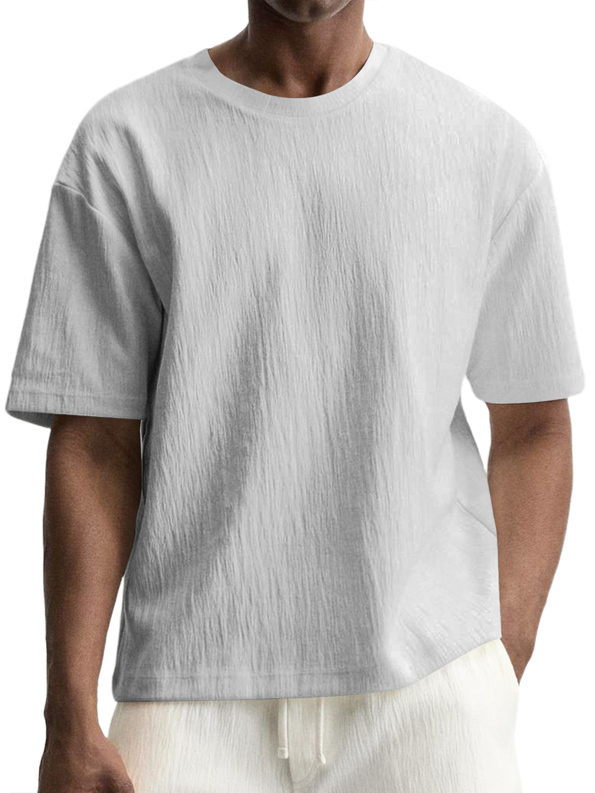 Men's Daily Round Neck Pleated Texture Casual Short-sleeved T-shirt