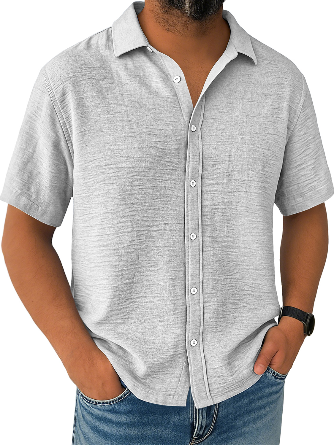 Men's Daily Loose Casual Breathable Solid Color Button Long Sleeve Shirt