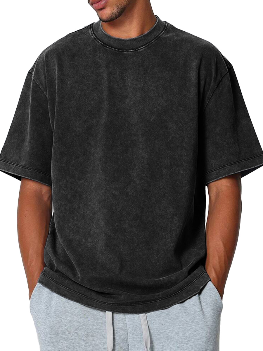 Men's Fashion Casual Retro Distressed Pure Cotton Round Neck Short-sleeved T-shirt