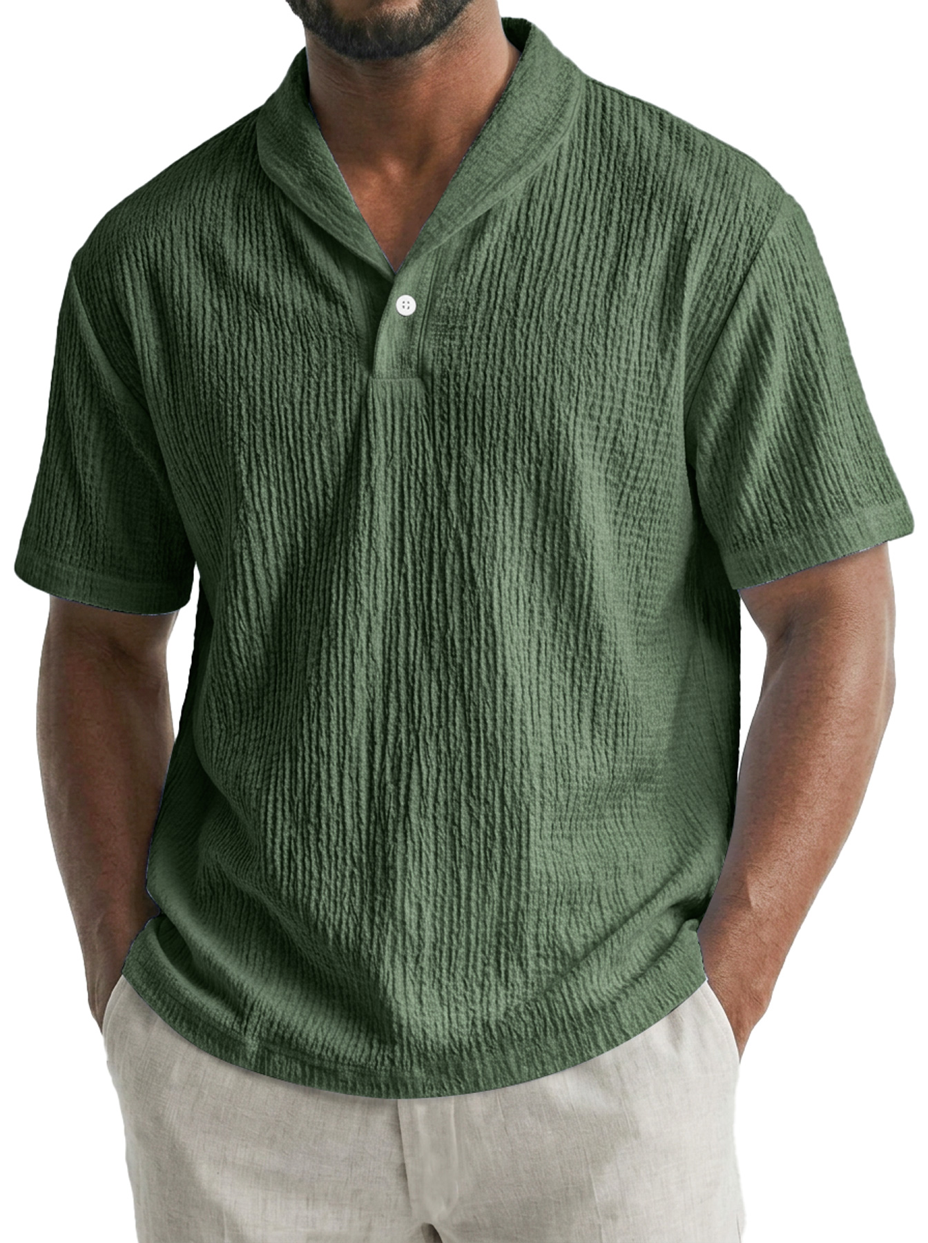Men's Old-fashioned Style Small Collar Wrinkled Casual Short-sleeved Polo Shirt