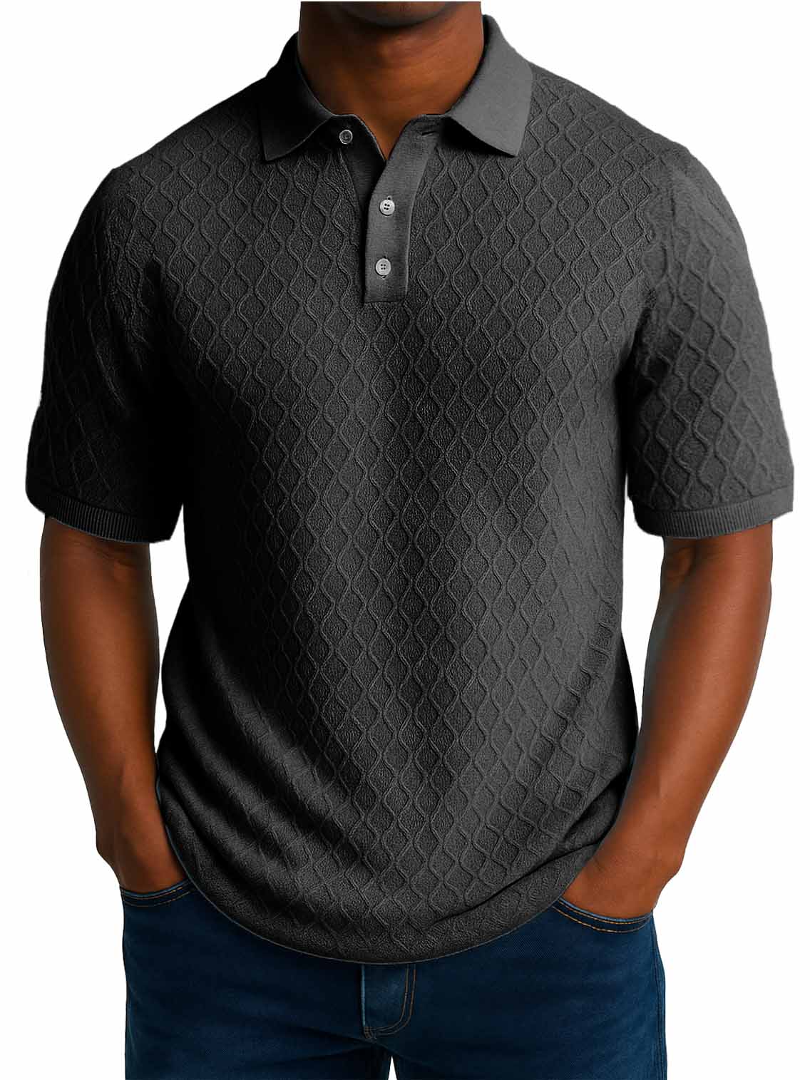 Men's Fashion Daily Casual Jacquard Fabric Short-sleeved Lapel Polo Shirt