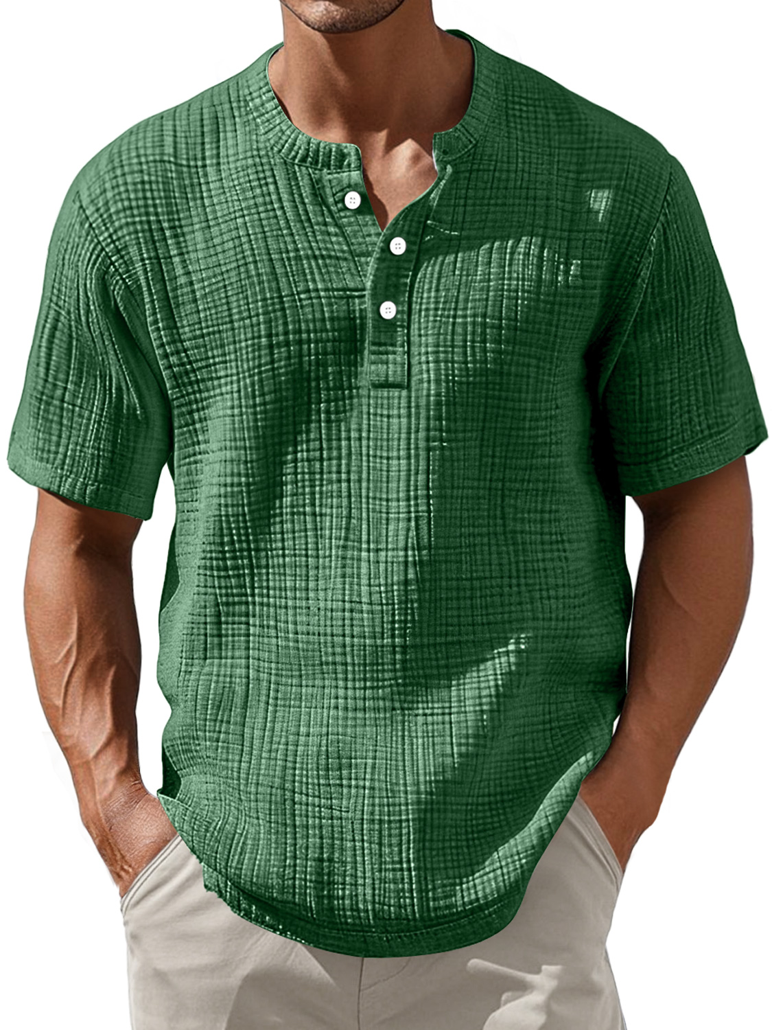 Men's Daily Pleated Casual Comfort Short Sleeve Henley Shirt