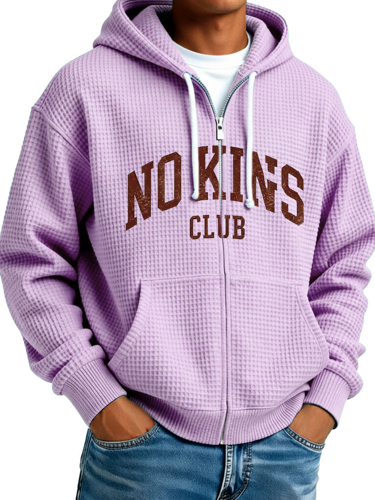 "no Kings" Letter-printed Waffle Fabric Pockets Long-sleeved Hoodie