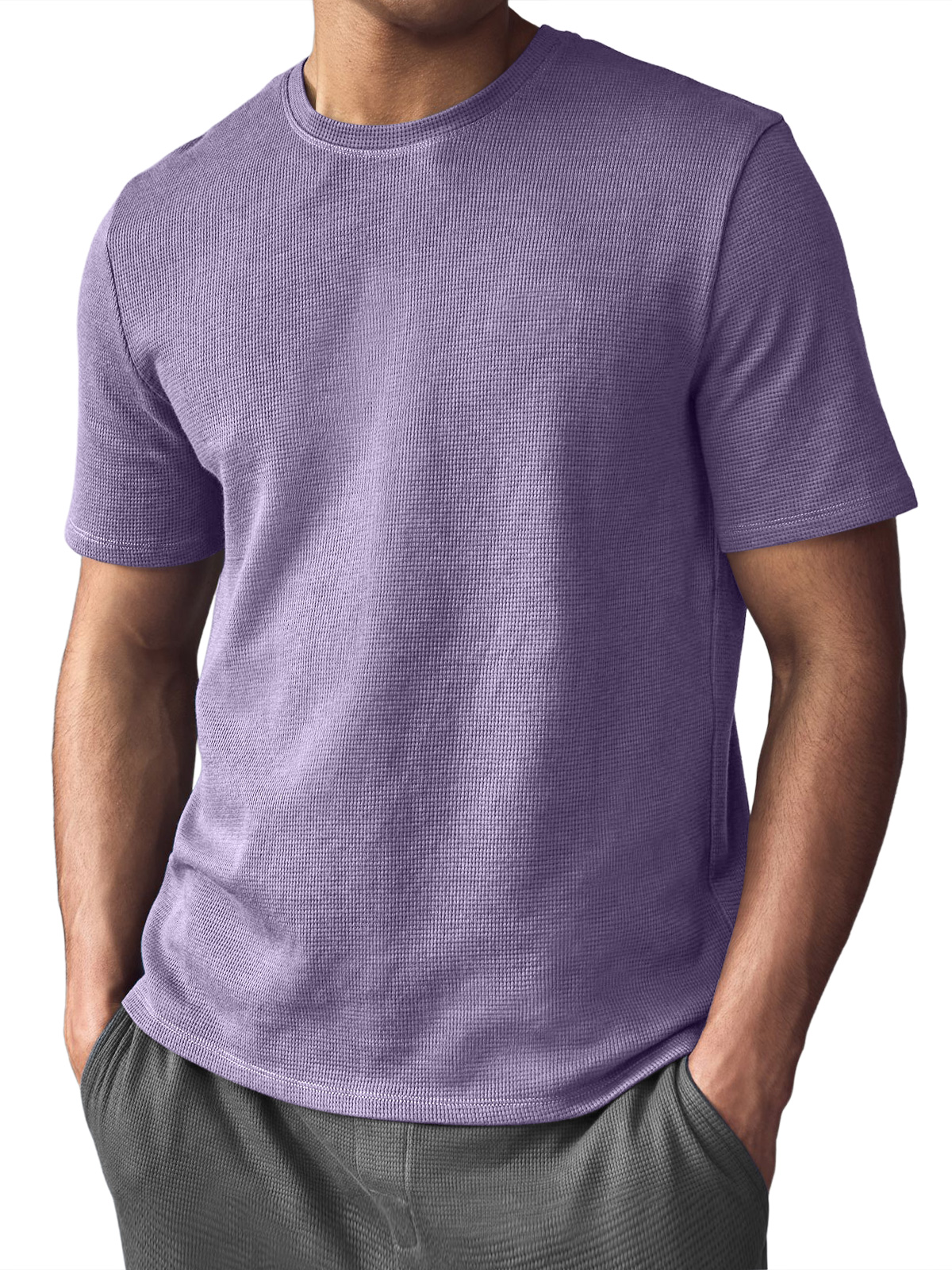 Men's Waffle Crew Neck Casual Comfortable Short Sleeve T-Shirt