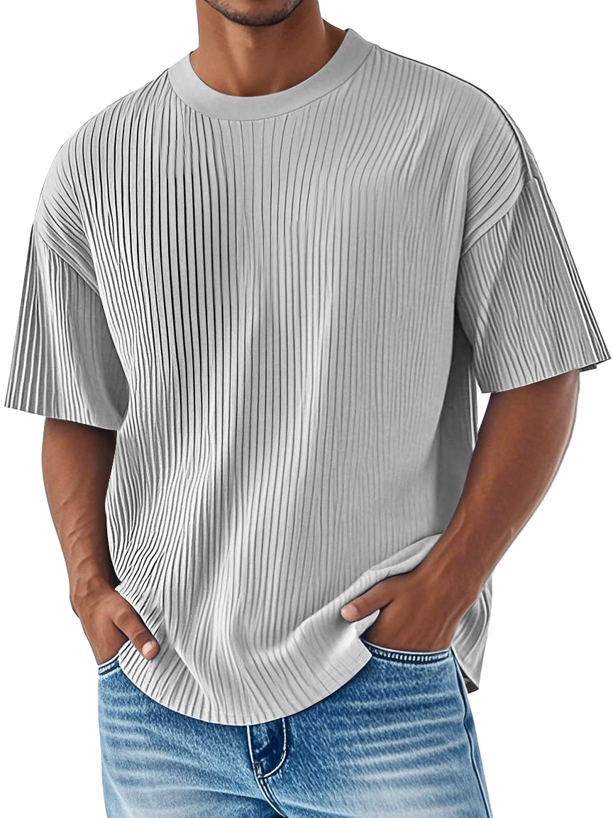 Men's Daily Ribbed Round Neck Casual Solid Color Comfortable Short-sleeved T-shirt