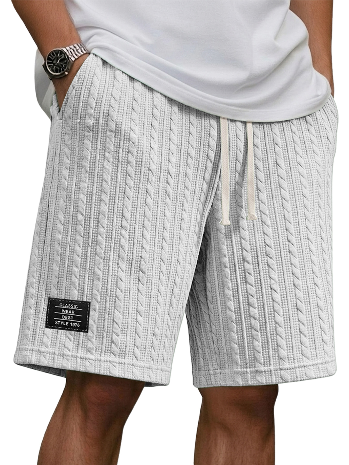 Men's Relaxed-fit Shorts With Jacquard Texture And Embroidered Logo