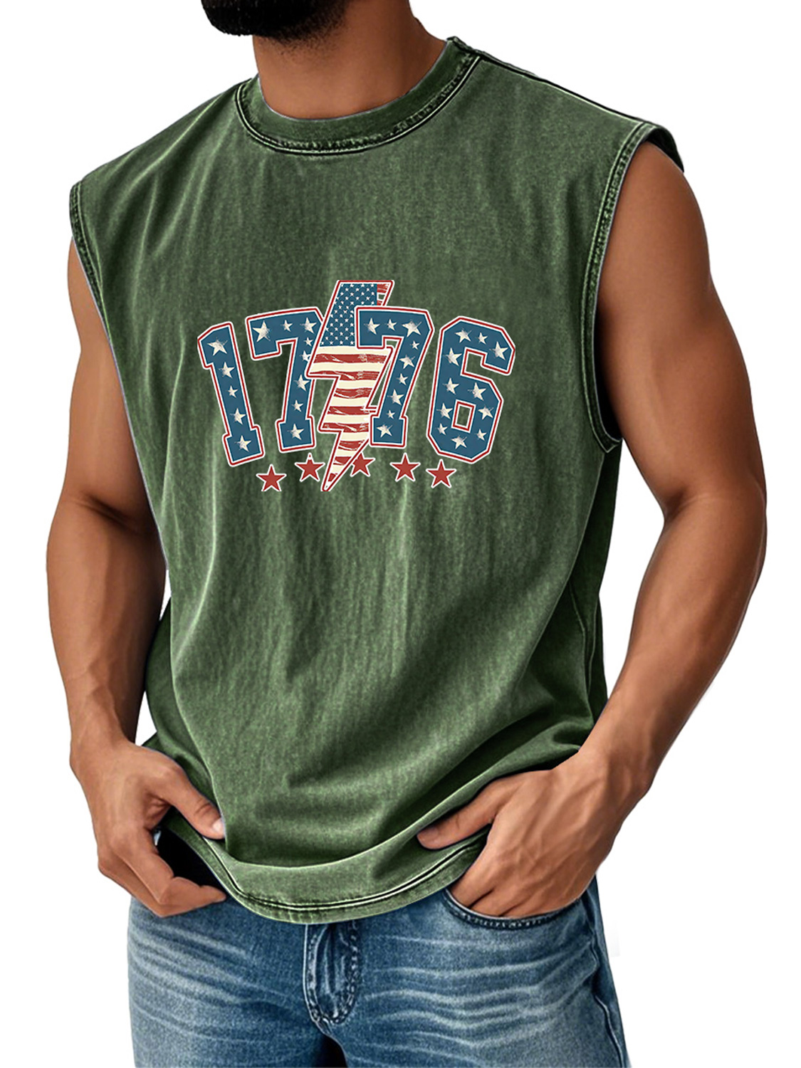 Men's Retro Everyday Independence Day 1776 Printed Casual Round Neck Sleeveless Vest