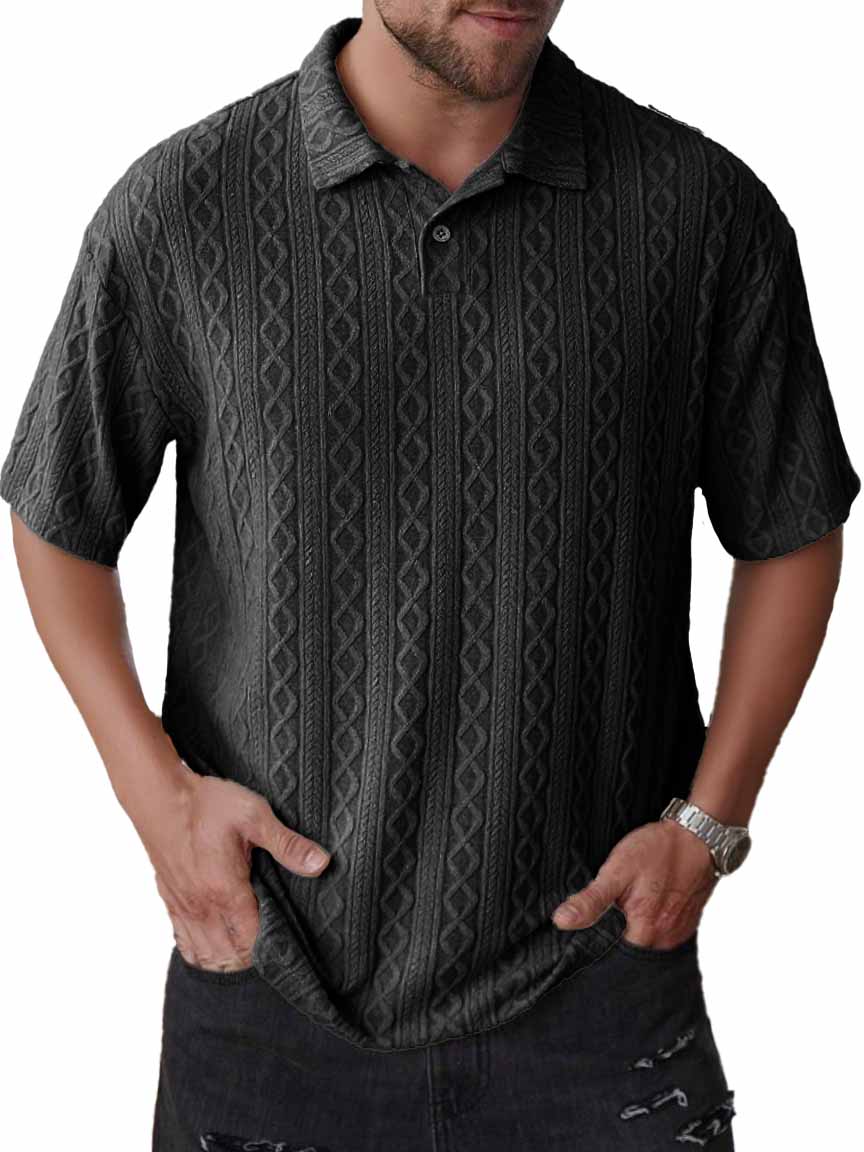 Men's Fashion Daily Casual Jacquard Fabric Lapel Short-sleeved Polo Shirt