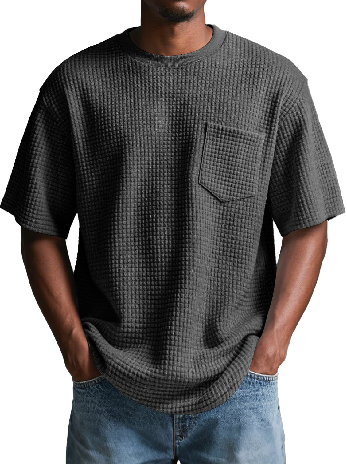Men's Daily Round Neck Checkered Lapel Pocket Solid Color Short Sleeve T-shirt