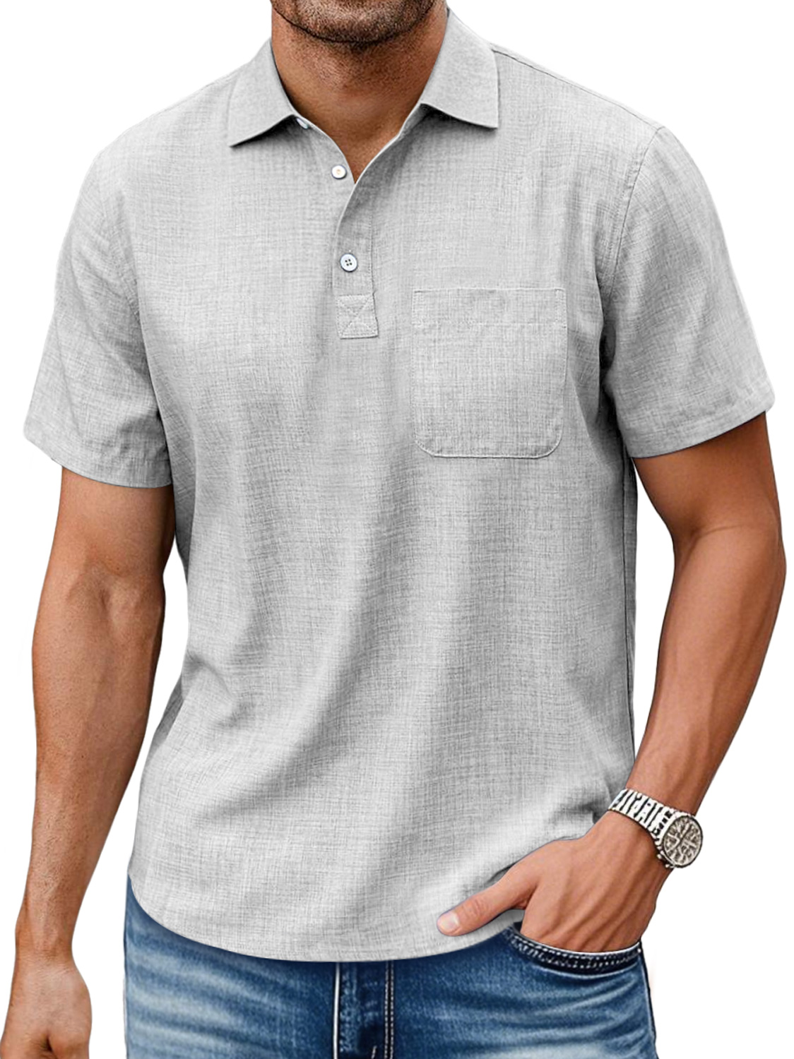 Men's Daily Lapel Pocket Casual Comfortable Solid Color Short-sleeved Polo Shirt