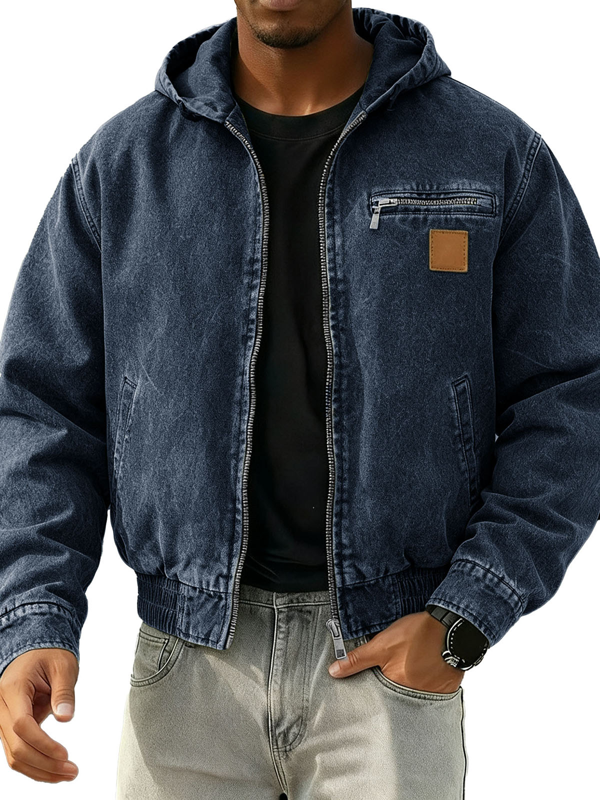 Men's Stylish Retro Long-sleeved Hooded Motorcycle Jacket