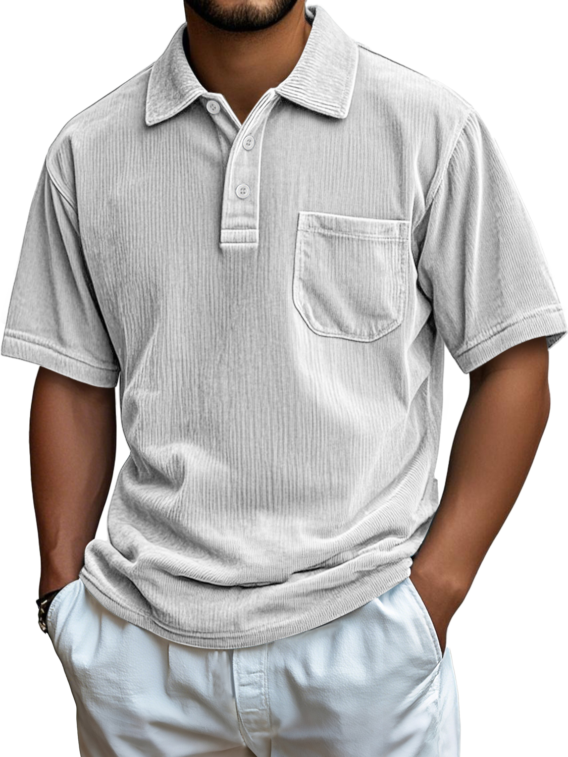 Men's Everyday Corduroy Pocket Casual Comfortable Short-sleeved Polo Shirt