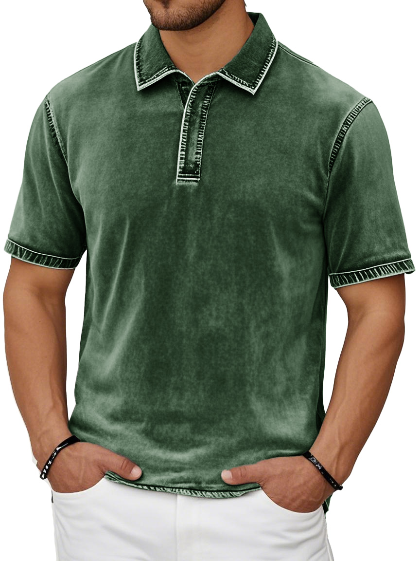 Men's Fashion Casual Retro Distressed Lapel Short-sleeved Polo Shirt