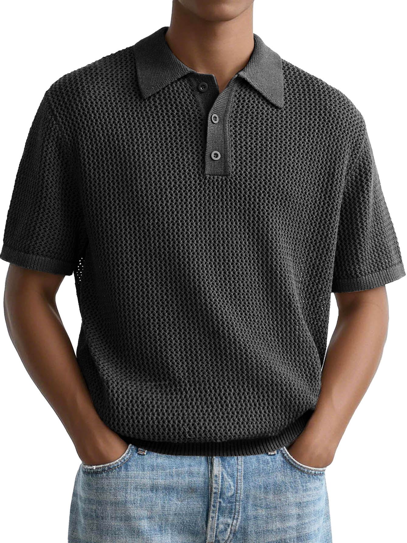 Men's Fashion Casual Retro Texture Fabric Short-sleeved Lapel Polo Shirt