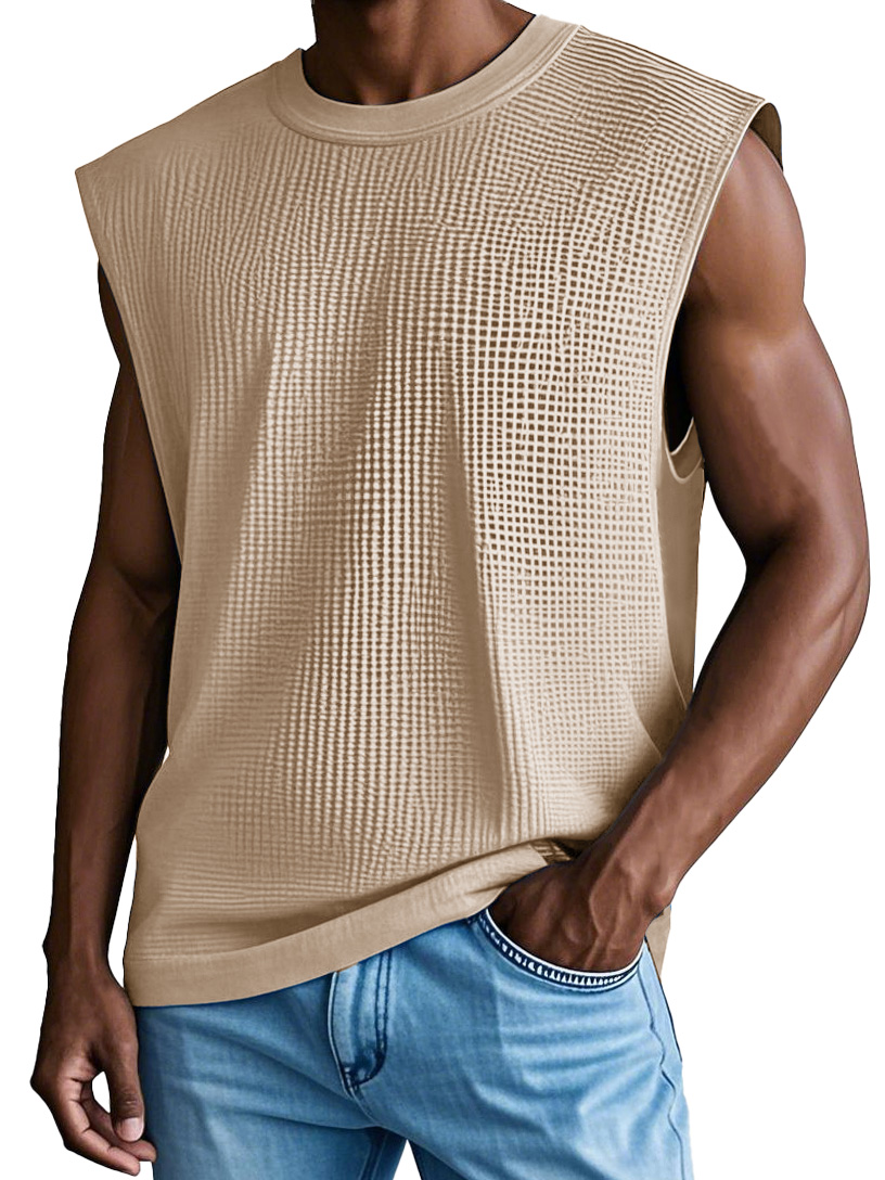 Men's Fashion Retro Sports Waffle Fabric Sleeveless T-shirt