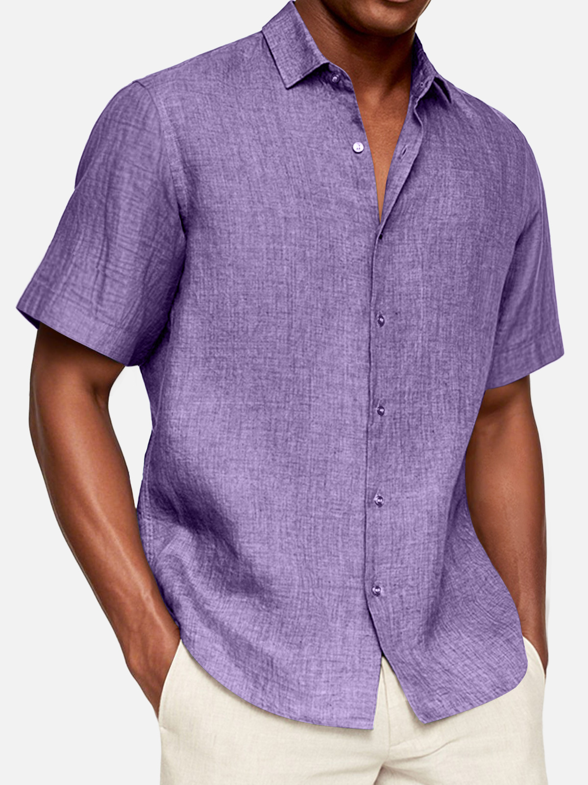 Men's Casual Cotton And Linen Short-sleeved Shirt