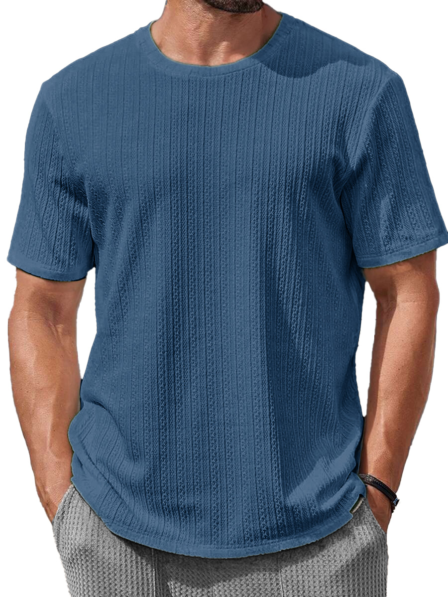 Men's Fashion Casual Jacquard Round Neck Short-sleeved T-shirt