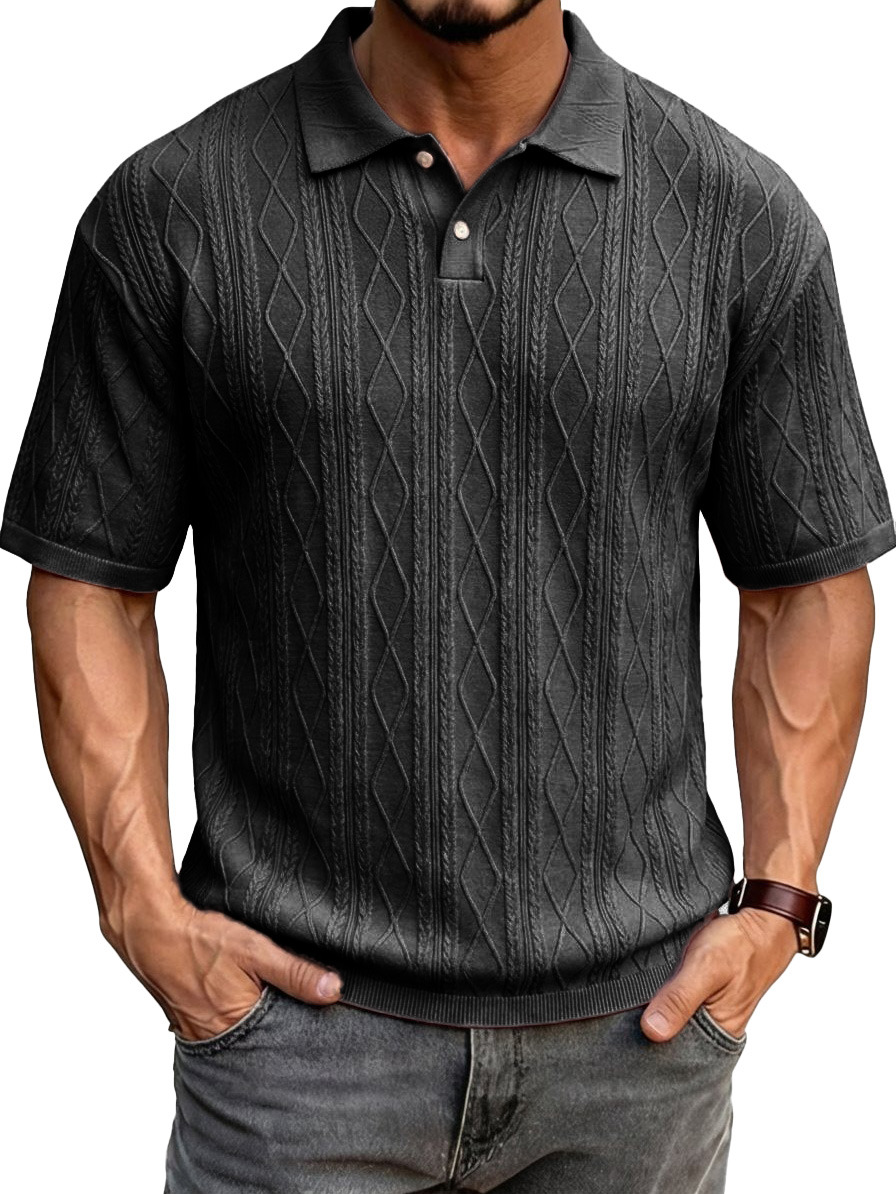 Men's Fashionable Casual Jacquard Fabric Collared Short-Sleeve Polo Shirt