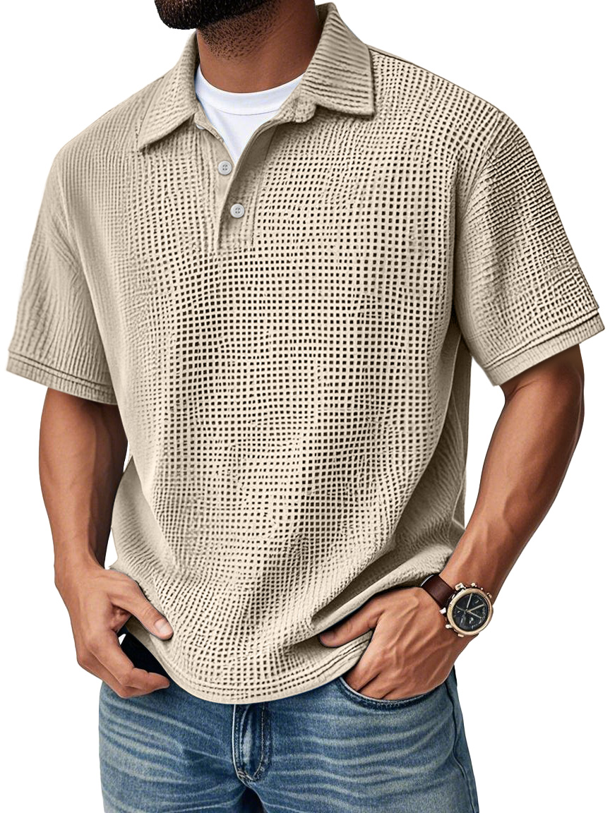Men's Fashion Daily Waffle Lapel Casual Short Sleeve POLO Shirt