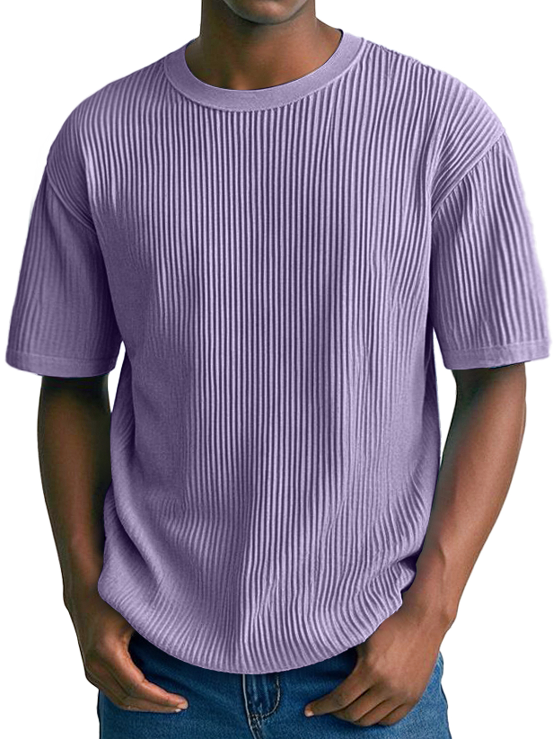 Men's Daily Ribbed Round Neck Casual Comfortable Solid Color Short-Sleeved T-shirt