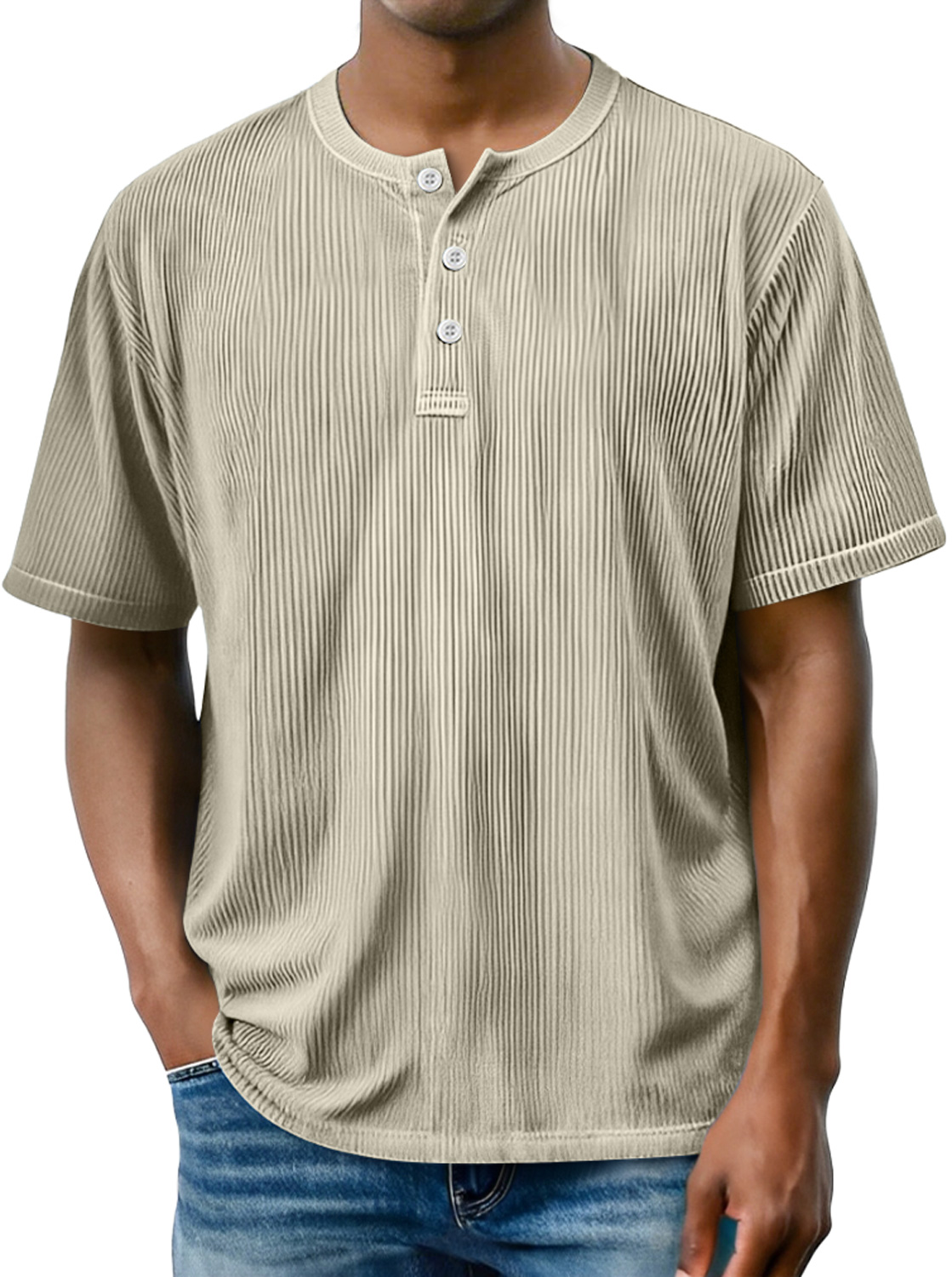 Men's Daily Striped Casual Comfort Short Sleeve Henley Shirt