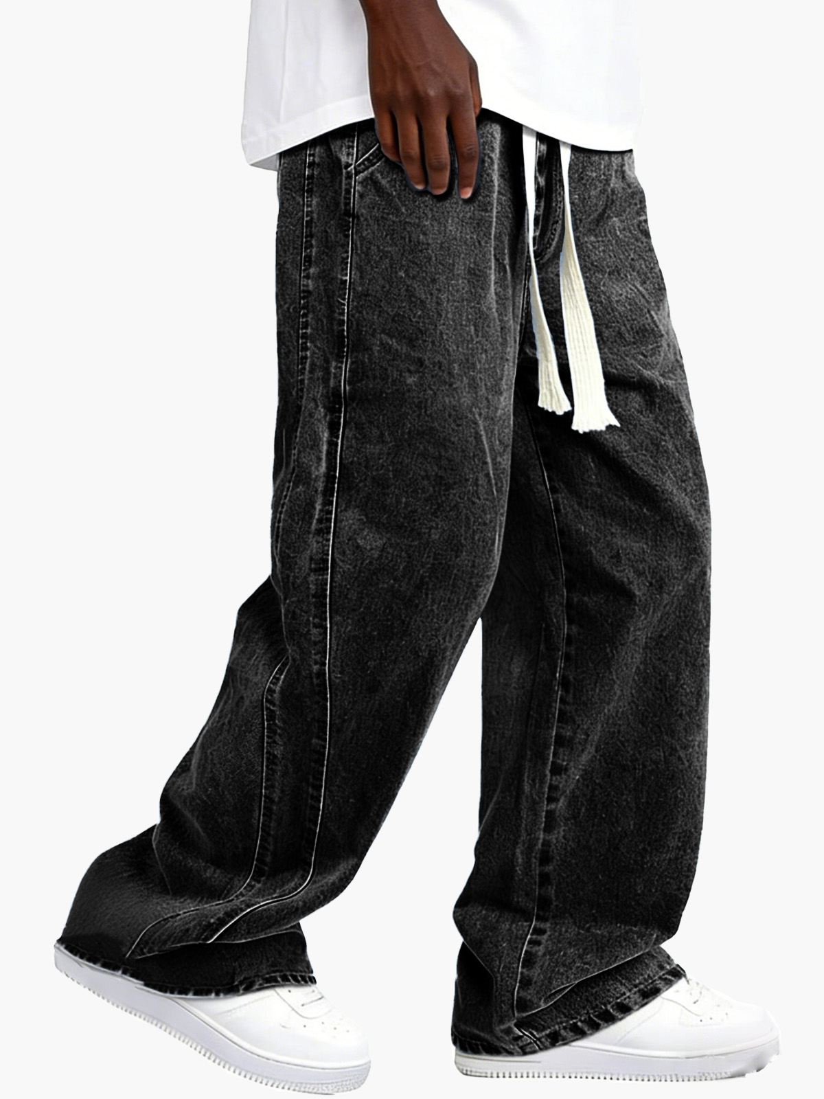 Men's Retro Distressed Elastic Waist Drawstring Loose Pocket Pants