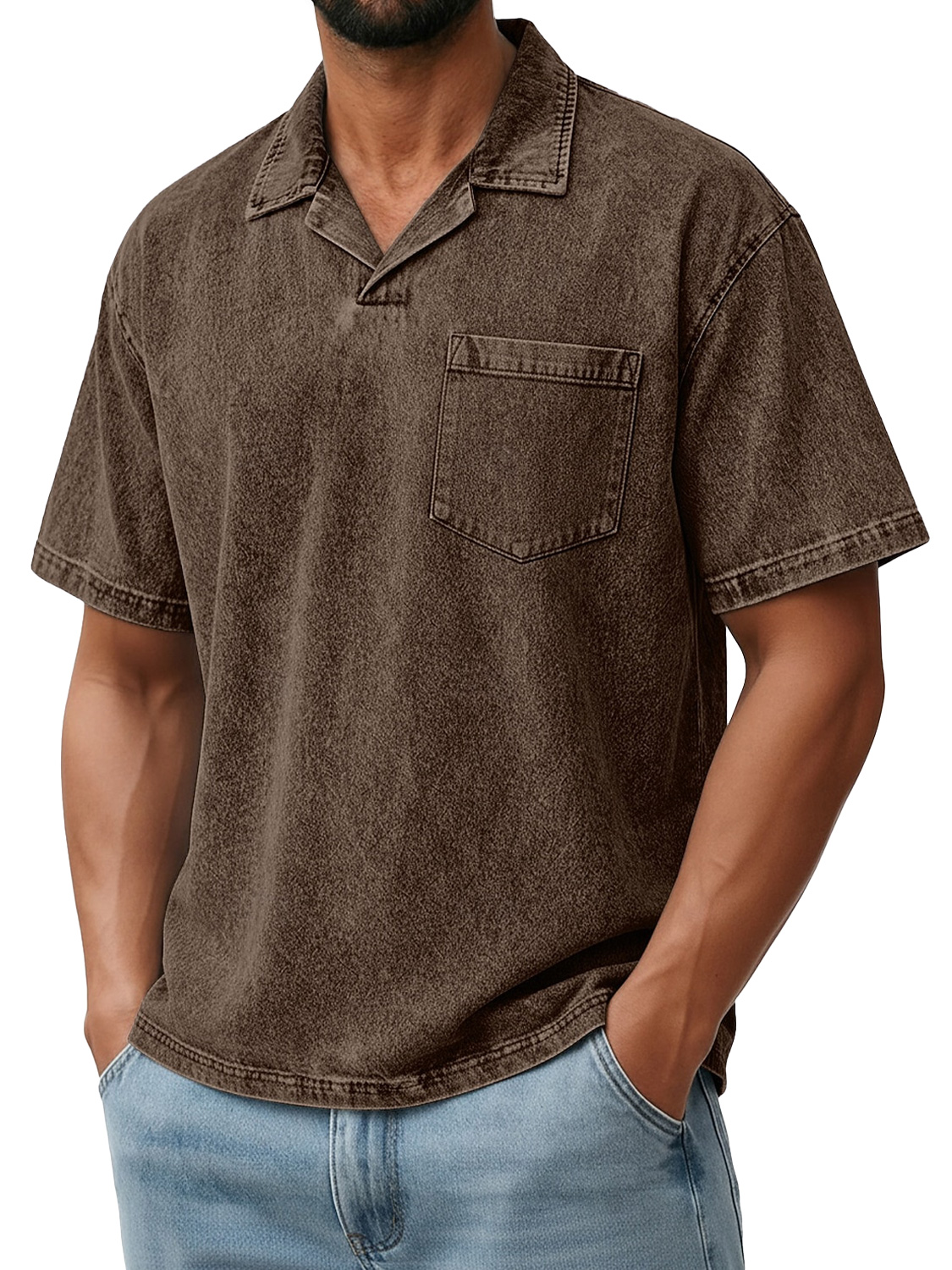 Men's Retro Collared Pocket Casual Short-Sleeve Polo Shirt