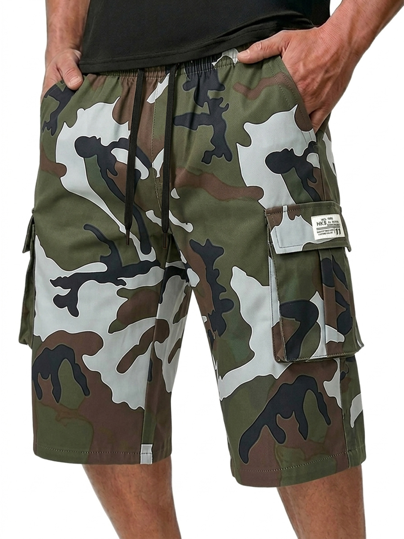 Men's Multi-pocket Embroidered Logo Casual Capri Cargo Shorts