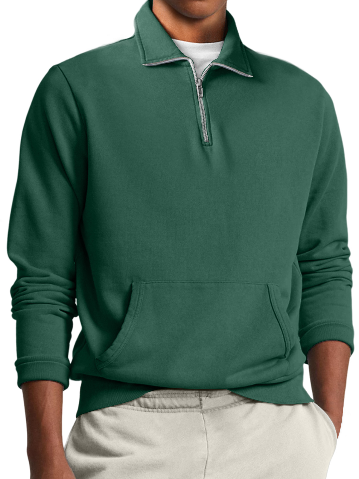 Men's Stand Collar Zipper Casual Loose Solid Color Sweatshirt