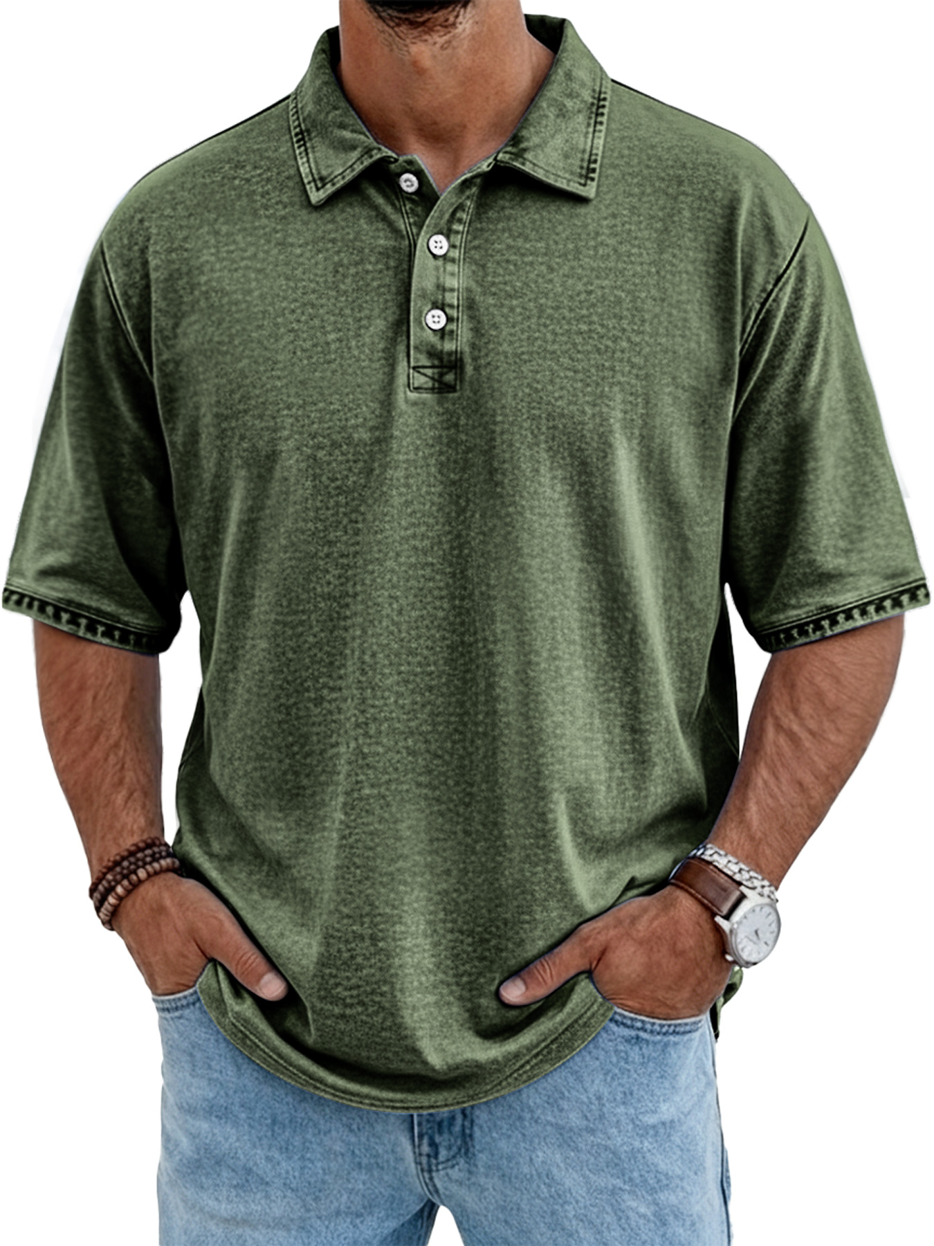 Men's Casual Retro Collar Button-Down Short-Sleeve Polo Shirt