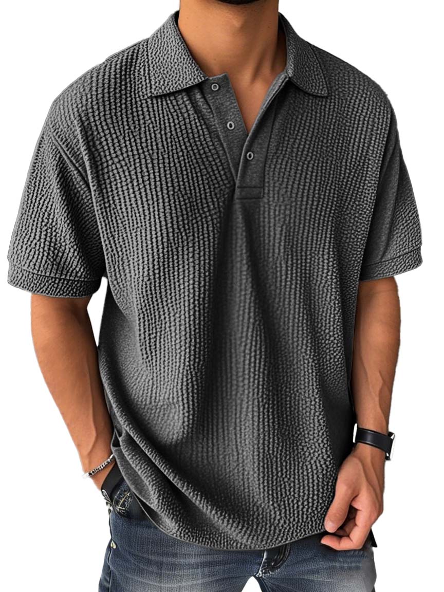 Men's Fashion Casual Bubble Wrinkled Fabric Short-sleeved Polo Shirt