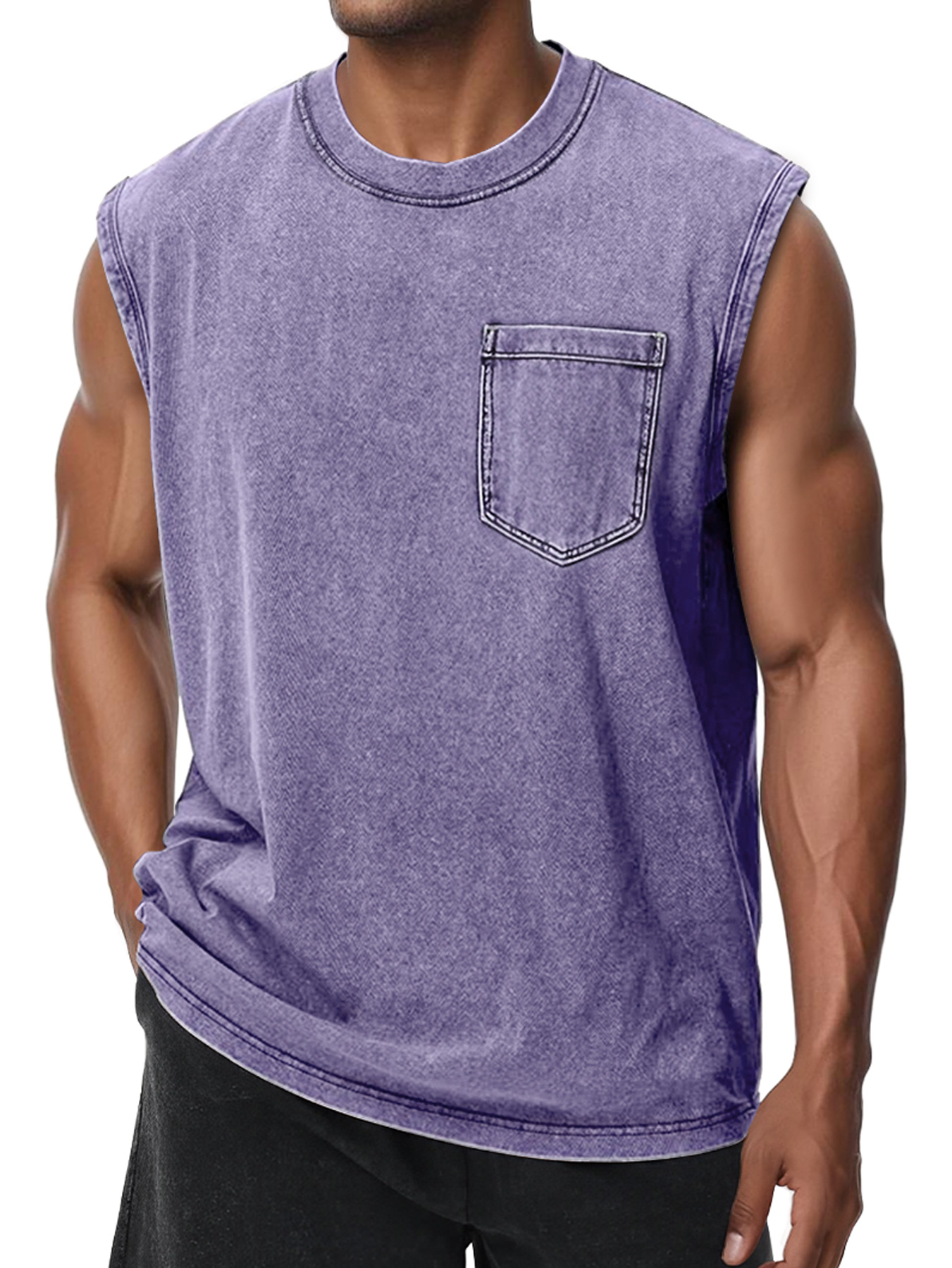 Men's Retro Washed Cotton Round Neck Pocket Casual Sleeveless Vest