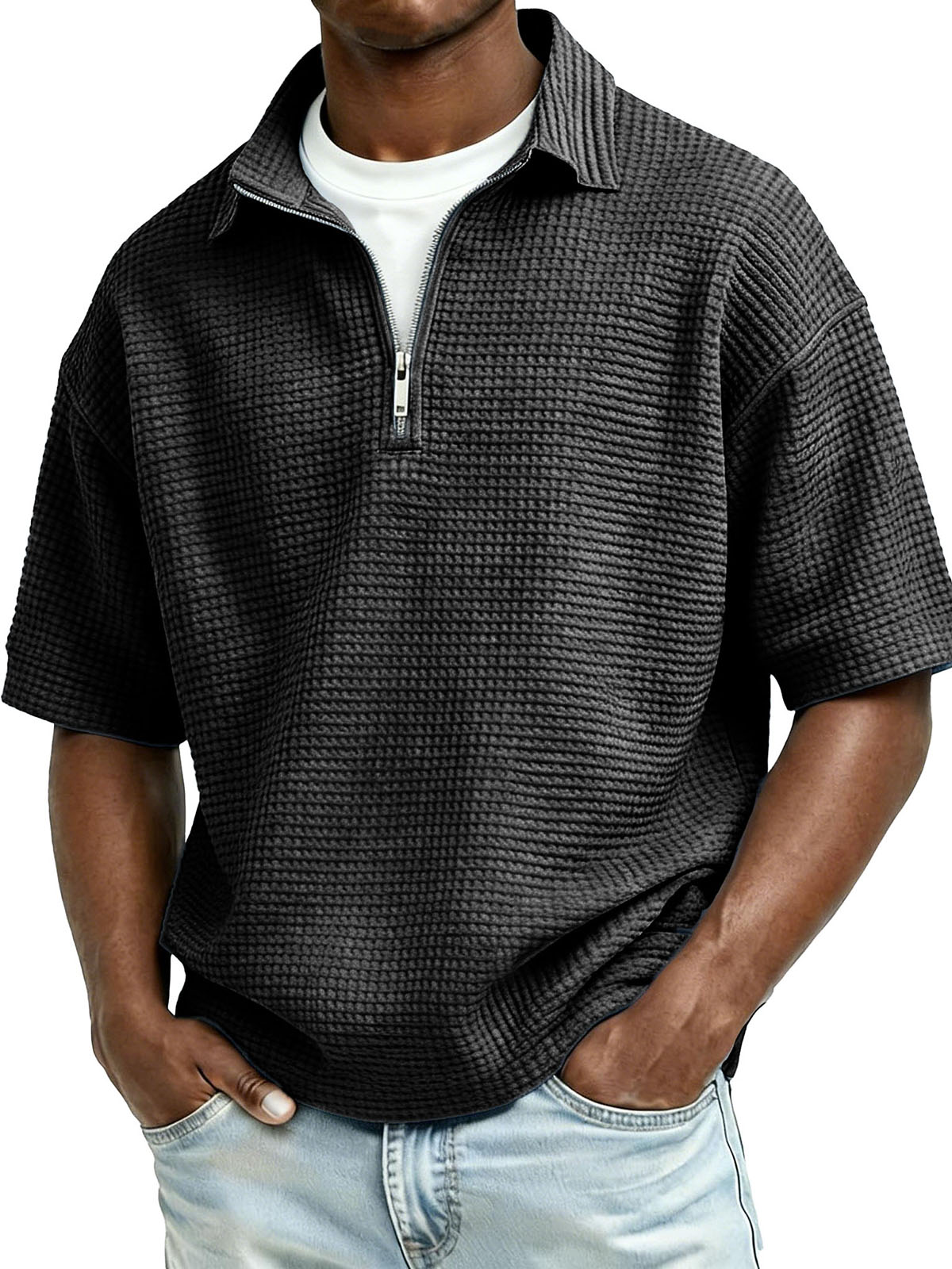 Men's Fashion Casual Waffle Gown Short-Sleeve Polo Shirt