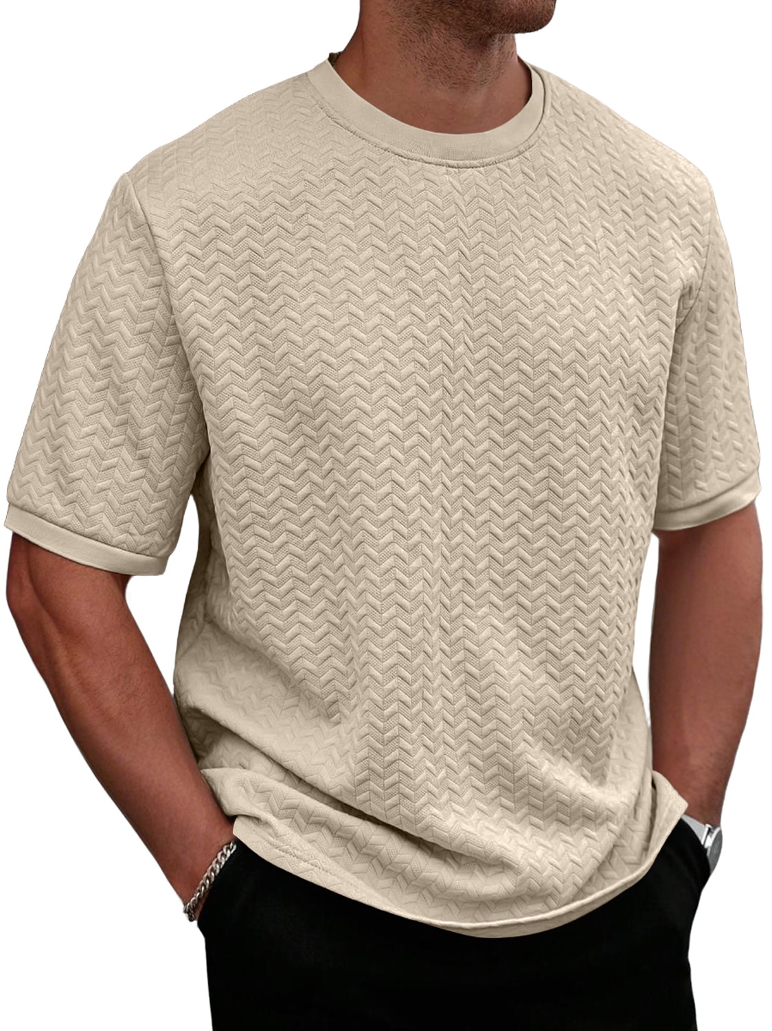 Men's Daily Round Neck Texture Casual Solid Color Comfortable Short-sleeved T-shirt