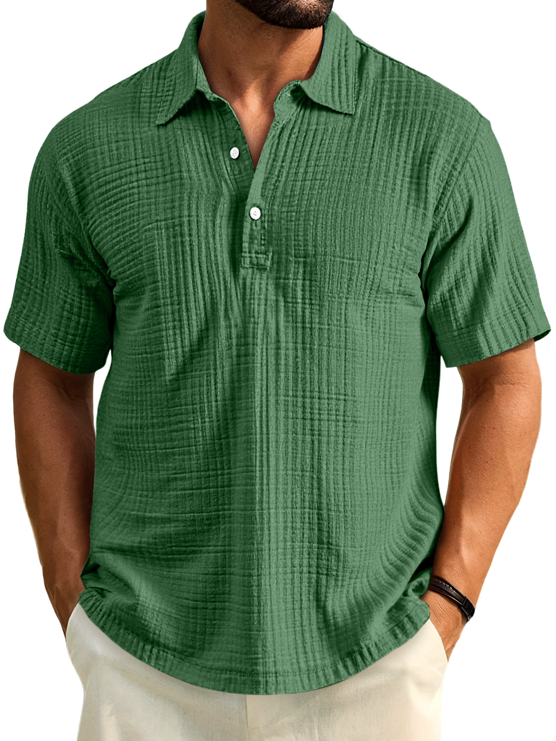 Men's Daily Casual Pleated Solid Color Short-sleeved Polo Shirt