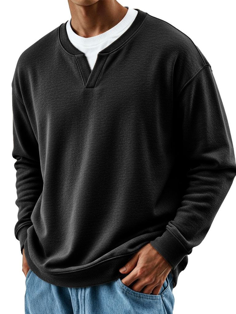 Men's Stylish Casual Retro V-neck Loose-fitting Long-sleeved Sweatshirt