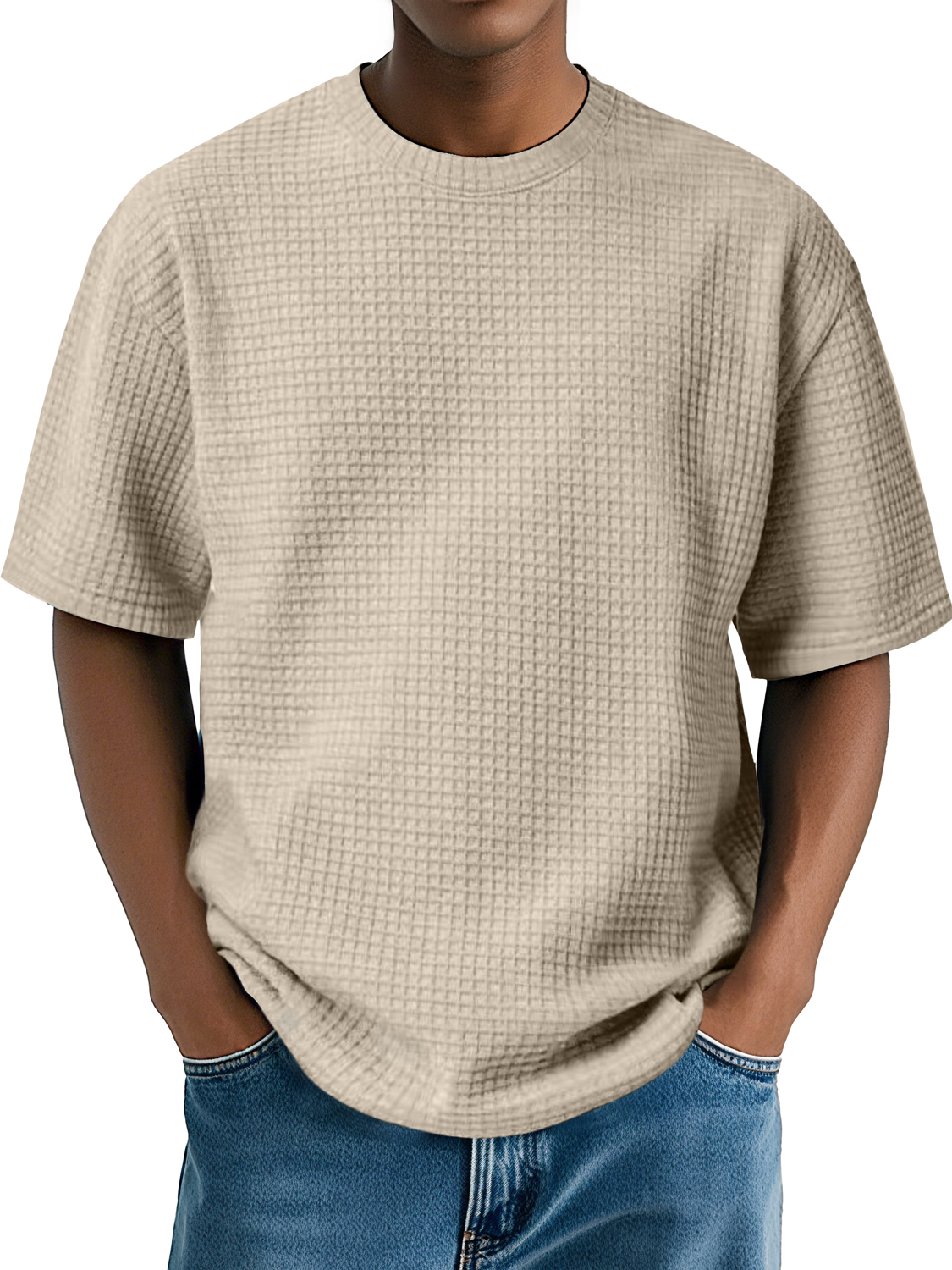Men's Daily Round Neck Waffle Casual Comfort Short Sleeve T-Shirt