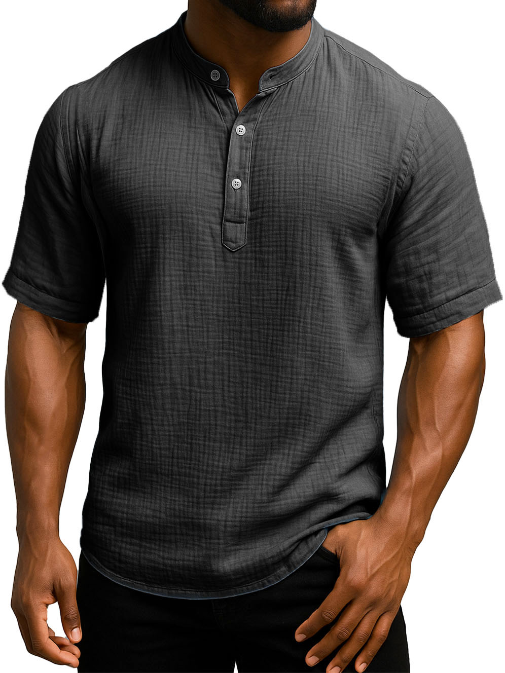 Men's Daily Casual Wrinkled Fabric Wide Short Sleeve Henley Shirt