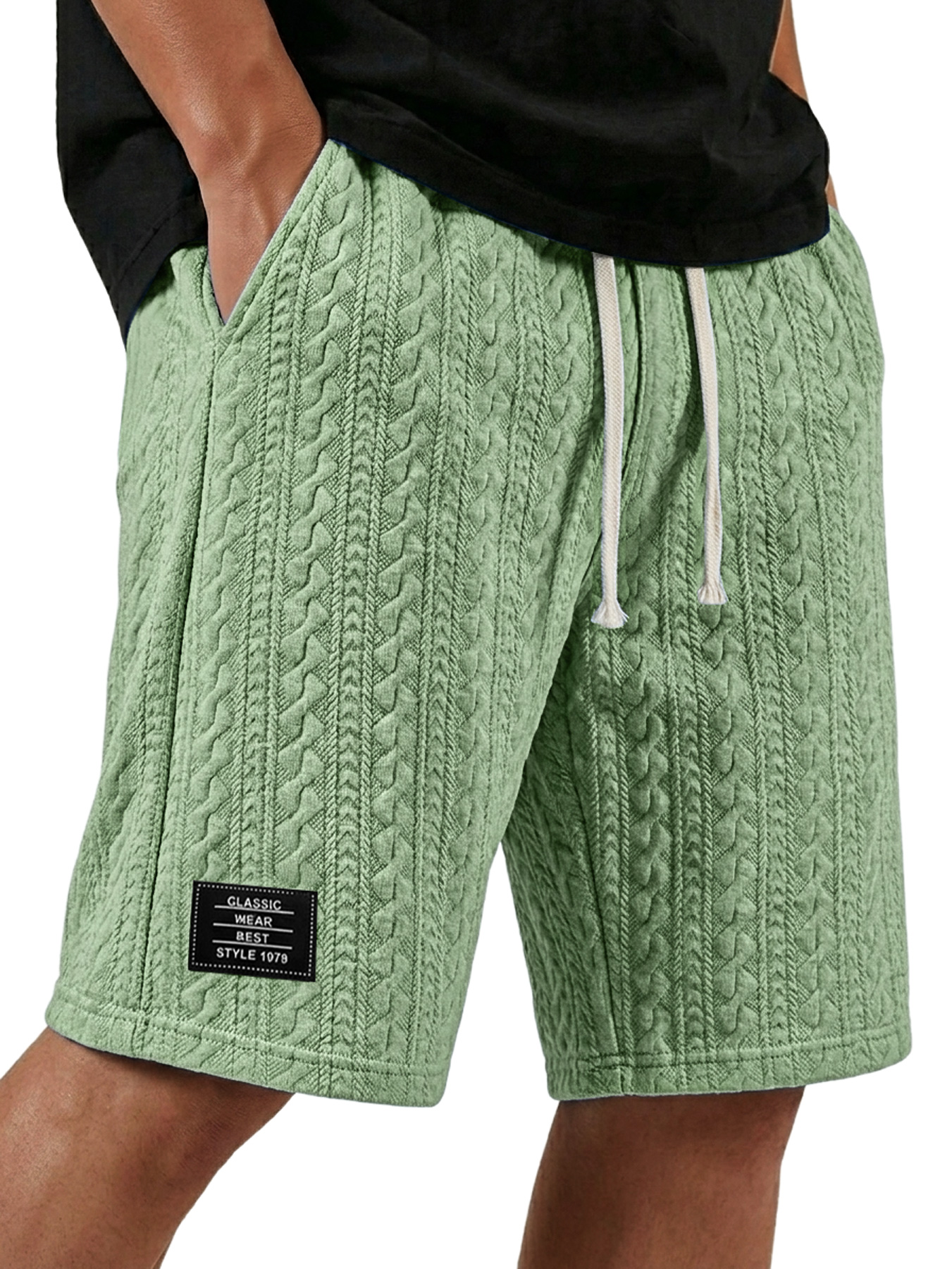 Men's Textured Embroidered Logo Casual Loose Comfort Shorts