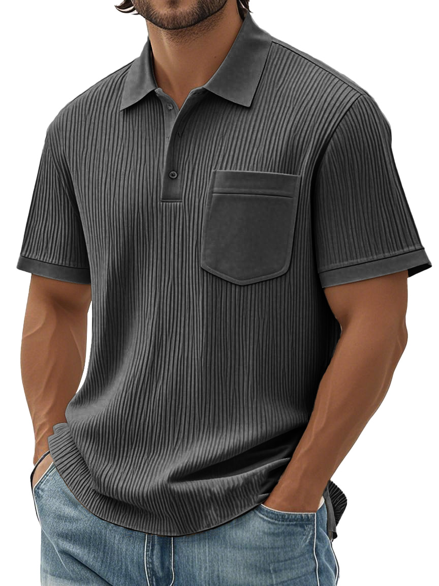Men's Fashion Casual Textured Fabric Short-sleeved Pocket Polo Shirt